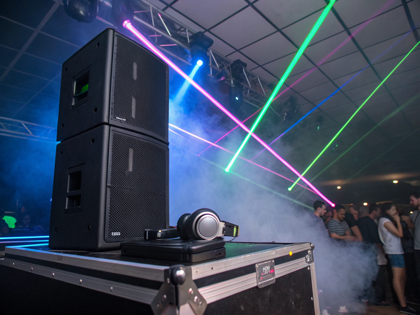 DJ performing for a massive crowd in black and white